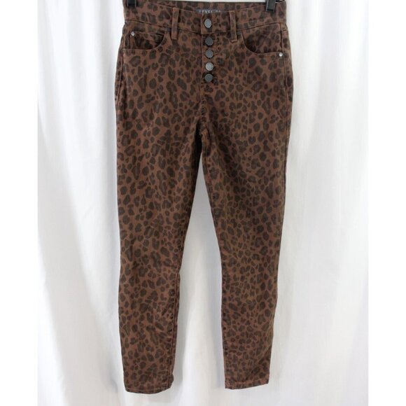 Level 99 Womens Brown Cheetah Print Skinny Leg Jeans 25 Button Fly - Picture 1 of 5